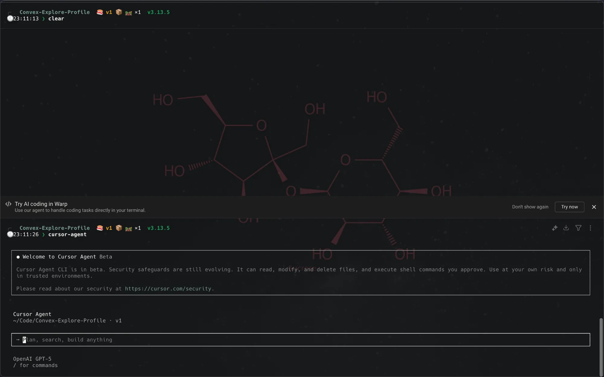 Warp Terminal running Cursor CLI